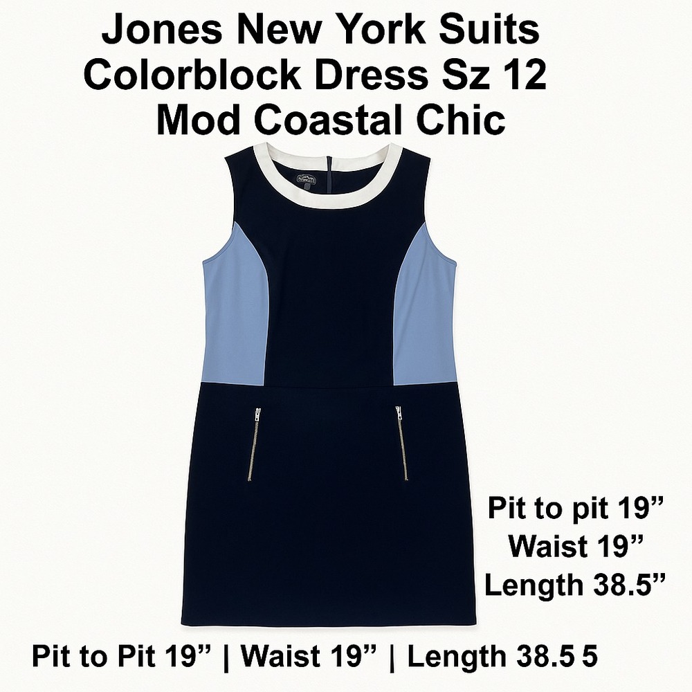 Jones New York‎ Suits Office Colorblock Dress Size 12 Mod Coastal Chic Preppy